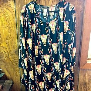 Lucky and blessed cow skull Long Sleeve Dress 3XL
